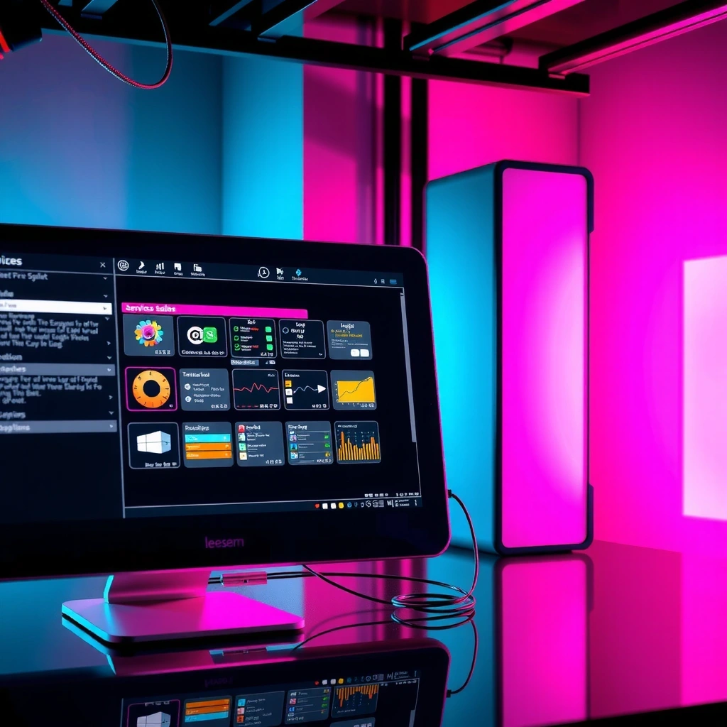 Neon grid interface spotlight